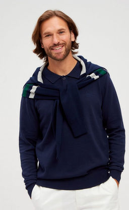 Джемпер мужской с отложным воротником и планкой на пуговицах F221-15-22021 тёмно-синий - Fine joyce фото 4