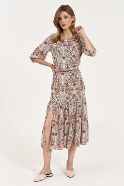 Платье Lenata 11354 рисунок на бежевом