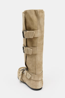 SPLIT SUEDE BUCKLED BOOTS