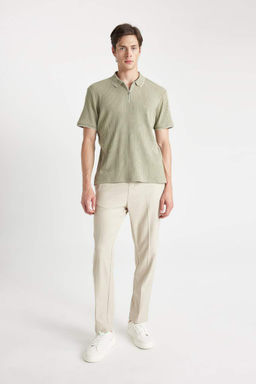 Slim Fit Dar Kesim Fermuarl? K?sa Kollu Polo Tisort - Defacto фото 4