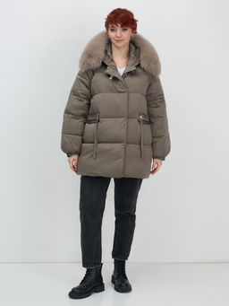 Куртка зимняя женская с мехом и капюшоном тренд коричневого цвета 7639K - Visdeer фото 12