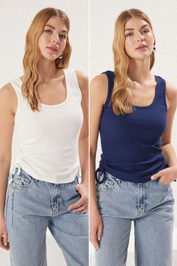 TRENDYOLMILLA Haki-Bej 2li Paket Buzgu Detayl? Havuz Yaka Fitilli Esnek Orme Atlet TWOSS21AL0195 фото 15