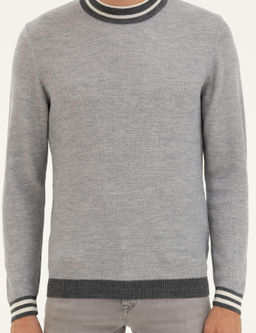 Светло-серый приталенный трикотажный свитер с круглым вырезом - Cacharel фото 6