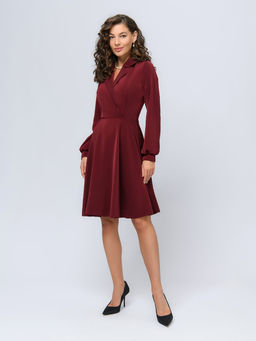 Платье бордового цвета длины мини с длинными рукавами - 1001dress фото 2