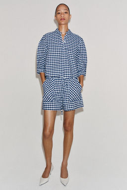 SHORTS CUADRO VICHY ZW COLLECTION / Blanco / Marino - Zara фото 6