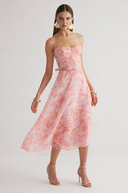 TRENDYOLMILLA Cok Renkli A-Kesim Cicek Desenli Sifon Dokuma S?k Elbise TPRSS25EL00098