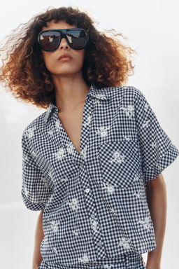 CAMISA CUADROS BORDADOS SET / Marino / Blanco - Zara фото 6