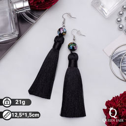 Серьги ассорти Кисти муранское стекло, цвет чёрный, L кисти 8.5 см