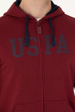 U. S. Polo Assn Мужской бордовый вязаный кардиган с капюшоном - U.s. polo assn фото 7