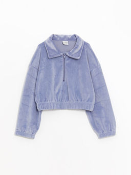 Polo Yaka Basic Uzun Kollu Kadife K?z ?ocuk Sweatshirt