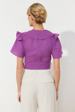 Trendyolmilla Ekru F?rf?r ve Baglama Detayl? Dokuma Bluz TWOSS20BZ0351  фото 19