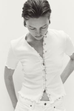 Top de algod?n con ribete de encaje - H&m фото 2