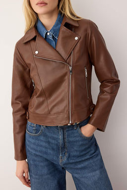 Siyah Fitted Kal?p Suni Deri Biker Ince Ceket Mont TWOAW26MO00083 - Trendyolmilla фото 13