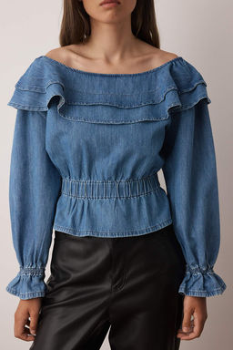 Mavi F?rf?r Detayl? Carmen Yaka Denim Bluz TWOAW26BZ00049