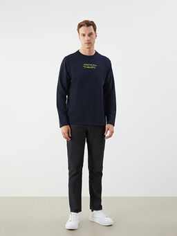 Bisiklet Yaka Uzun Kollu Bask?l? Erkek Sweatshirt