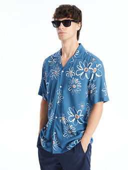 Slim Fit K?sa Kollu Desenli Viskon Erkek G?mlek
