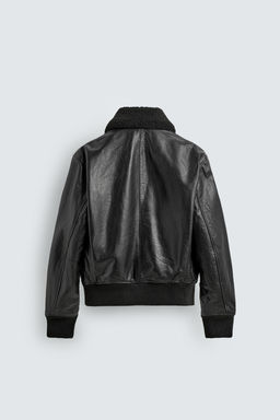 LEATHER JACKET WITH CONTRAST COLLAR - Zara фото 7