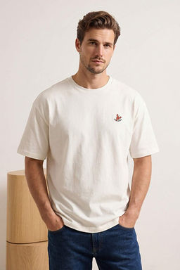 Ekru Istakoz Nak__l_ Oversize/Geni_ Kesim %100 Pamuk T-Shirt TMNSS26TS00025 - Trendyolmilla фото 2