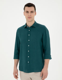 Рубашка Pierre Cardin Regular Fit изумрудная льняная