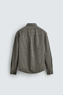 CAMISA ALGOD?N - LYOCELL CUADROS / Gris / Tostado - Zara фото 8