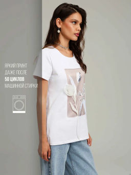 Авторская футболка премиальный хлопок +шелк+жемчужные бусины - Sahar art lab фото 14