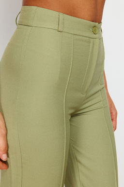 Yesil Straight/Duz Kesim Yuksek Bel Nervur Dikisli Dokuma Pantolon TWOSS21PL0093