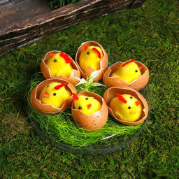 Фигурка пасхальная «Цыплята в яйце на травке», набор 6 шт., 4.5×14×14 см