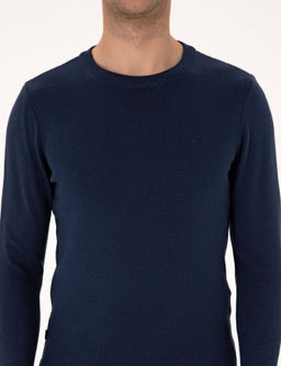 A__k Lacivert Slim Fit Bisiklet Yaka Basic Triko Kazak - Pierre cardin фото 6