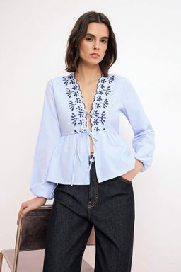 Mavi Cizgili Nak?sl? Dilimli Gomlek TWOSS26GO00098