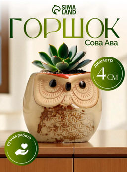Декоративный горшок для цветов «Сова Ава» керамический, 150 мл, 6×6×6.5 см, МИКС