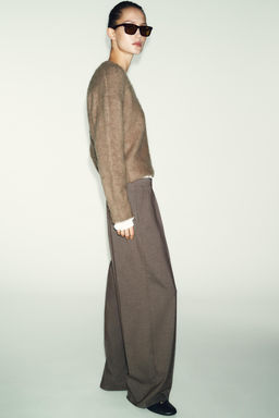 PANTAL?N ANCHO CINTURA DOBLE / Mocha - Zara фото 4
