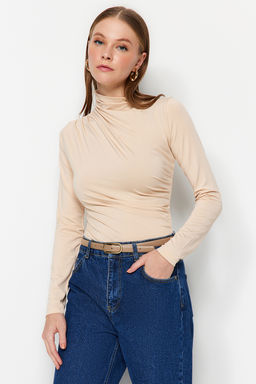 TRENDYOLMILLA Haki Buzgu Detayl? Dik Yaka C?tc?tl? Esnek Orme Body TWOAW24BD00014