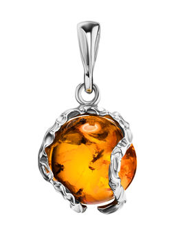 Красивый круглый кулон из коньячного янтаря Эдем