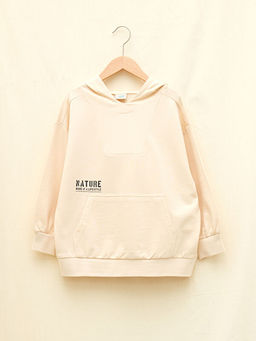 Kap??onlu Bask?l? Uzun Kollu Erkek ?ocuk Sweatshirt