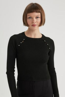 Fitted Bisiklet Yaka Ribana Triko Kazak