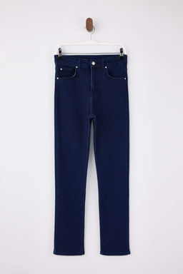 Koyu Mavi Yuksek Bel Az Esnek Straight Duz Kesim Slim Jeans TWOSS26JE00102