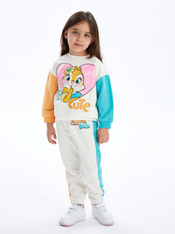 Bisiklet Yaka Uzun Kollu Chip and Dale Bask?l? K?z Bebek Sweatshirt ve E?ofman Alt 2li Tak?m