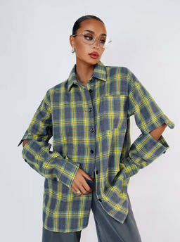 K11919 Рубашка OVER SIZE ЗЕЛЕНЫЙ