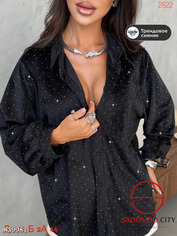 Рубашка нарядная оверсайз со стразами - Bruno фото 5