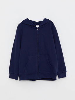 Kap??onlu Basic Uzun Kollu K?z ?ocuk Fermuarl? Sweatshirt