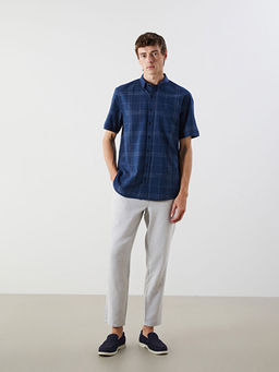 Regular Fit K?sa Kollu Ekose Poplin Erkek G?mlek