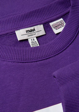 Tweety Bask?l? Bask?l? Mor Sweatshirt - Mavi фото 4