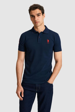 Erkek Slim Fit Polo Yaka Lacivert Basic Ti__rt