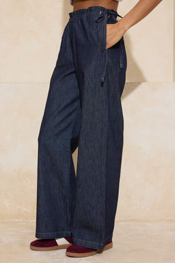 Koyu Mavi Bel Detayl? Yuksek Bel Wide Leg Jeans TWOSS26JE00060 - Trendyolmilla фото 3