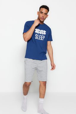 TRENDYOL MAN Mavi %100 Pamuk Regular Fit Orme Yazl?k Sortlu Pijama Tak?m? THMSS21PT0216 - Trendyolmilla фото 16