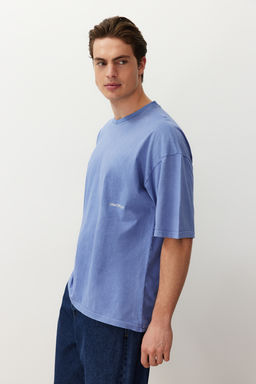 Lila Oversize/Genis Kesim Eskitme/Soluk Efektli Tok Kumas T-shirt TMNSS24TS00192 - Trendyolmilla фото 2