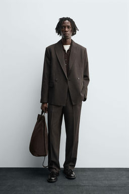 DOUBLE-BREASTED WOOL BLEND SUIT BLAZER