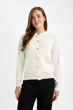 Кардиган стандартного кроя с круглым вырезом - Defacto фото 3