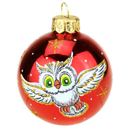 Елочная игрушка шар стеклянная Лесной д6см, ручная художественная роспись, красный/синий/зеленый, подарочная упаковка (Россия)