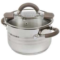 Кастрюля нерж НАРА 2.1 л, с крышкой, крышка стекло, Daniks, GS-01413HY-16CA-2, серебр  фото 4